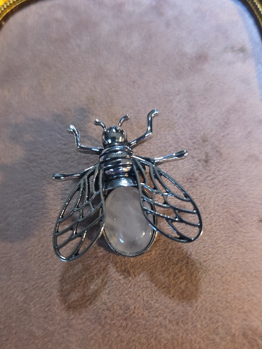 Silver Bee Decorative Accent with Rose Quartz Stone